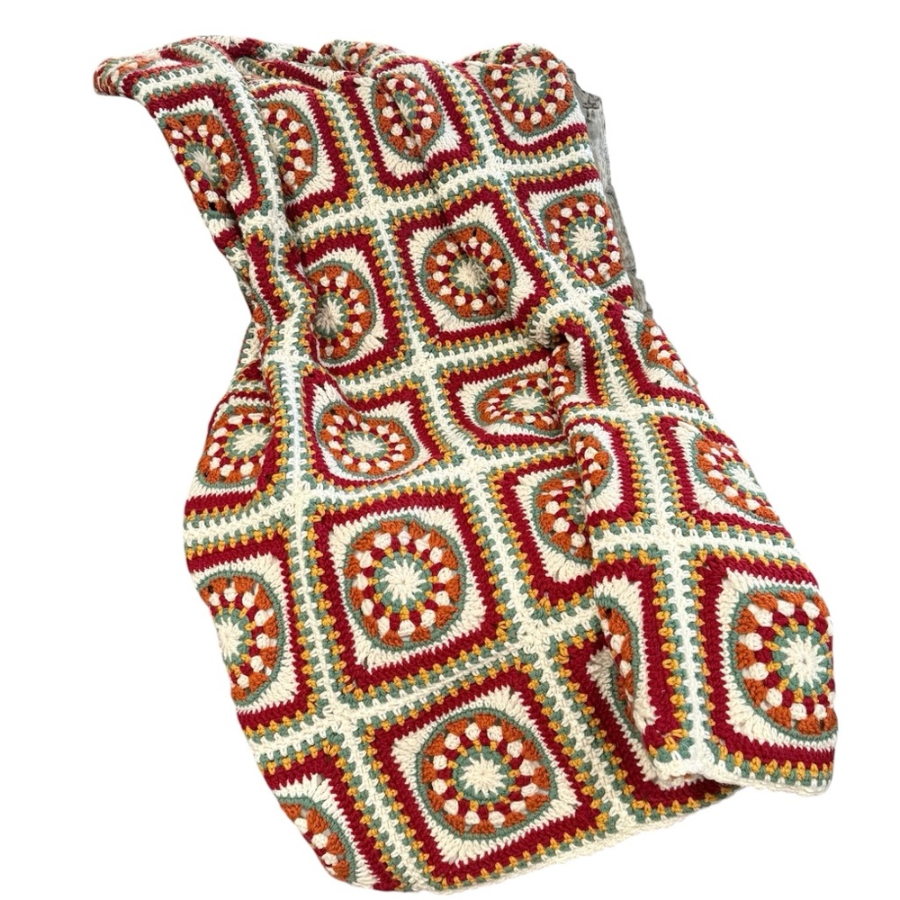 Granny Sand Dollar Square vintage afghan blanket handmade lined